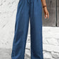 VCAY Solid Color Straight Leg High-Waisted Casual Pants Ideal For Vacation And Leisure