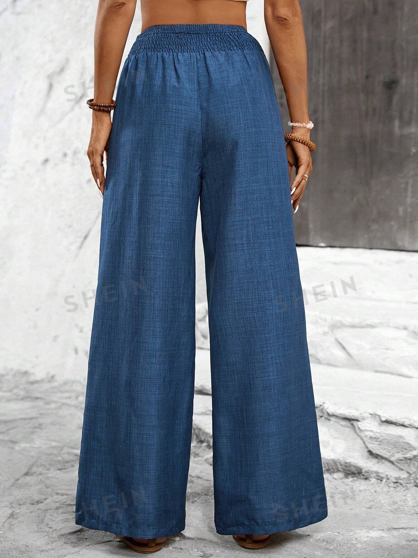 VCAY Solid Color Straight Leg High-Waisted Casual Pants Ideal For Vacation And Leisure