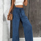 VCAY Solid Color Straight Leg High-Waisted Casual Pants Ideal For Vacation And Leisure