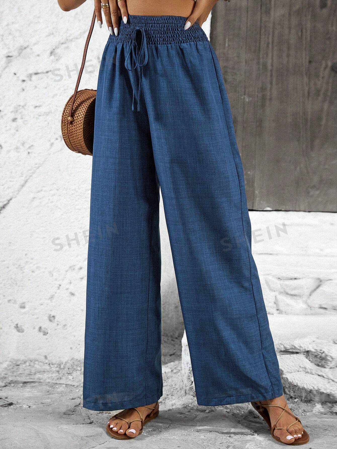 VCAY Solid Color Straight Leg High-Waisted Casual Pants Ideal For Vacation And Leisure