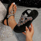 Women Sandals, Bohemian National Style Flat Sandals With Rhinestone Decoration, Open Toe T-Strap Clip Toe Beach Shoes, Summer