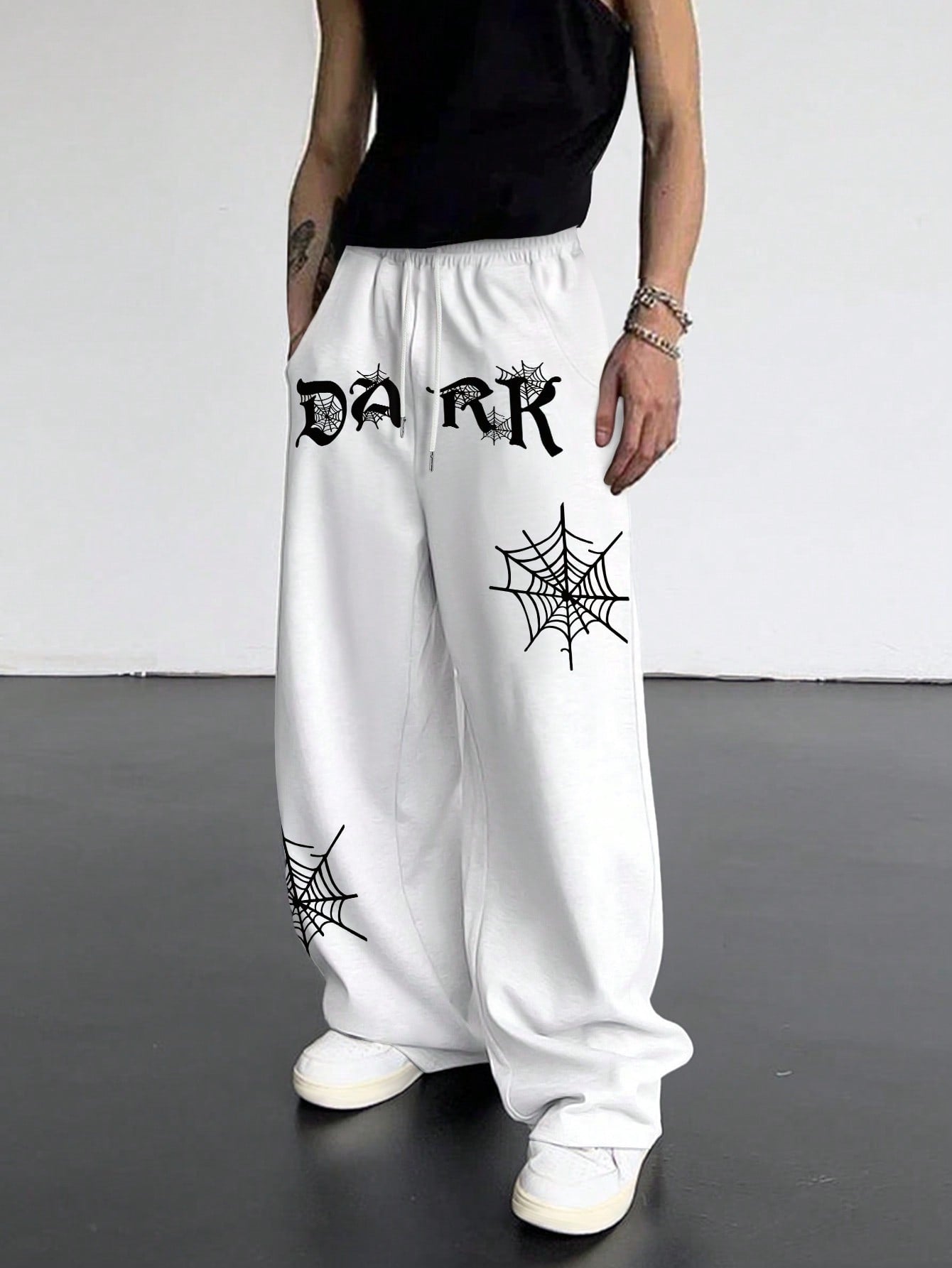 Manfinity EMRG Men's Letter And Spider Web Print Drawstring Waist Jogger Pants