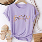 INAWLY EZwear Women's Letter Print Short Sleeve T-Shirt, Graphic Women Tee Graphic Tees Women Tops