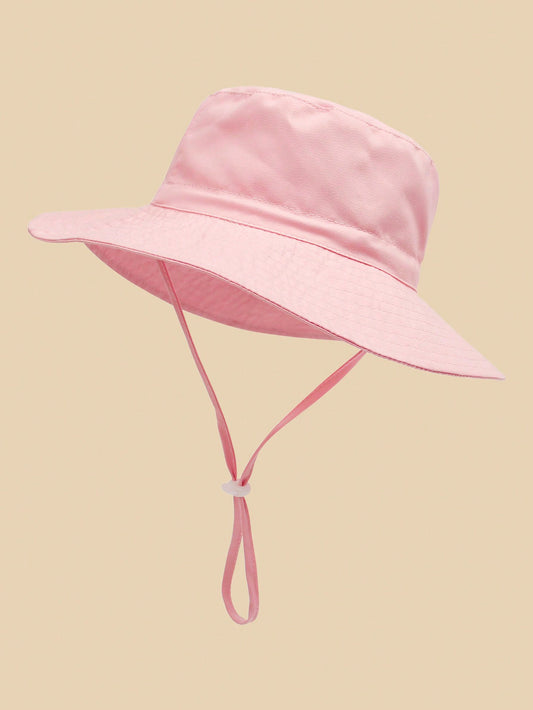 1Pc Baby Sun Hat Adjustable -Toddler Kids Wide Brim Bucket  Summer Play Hat With Chin Strap