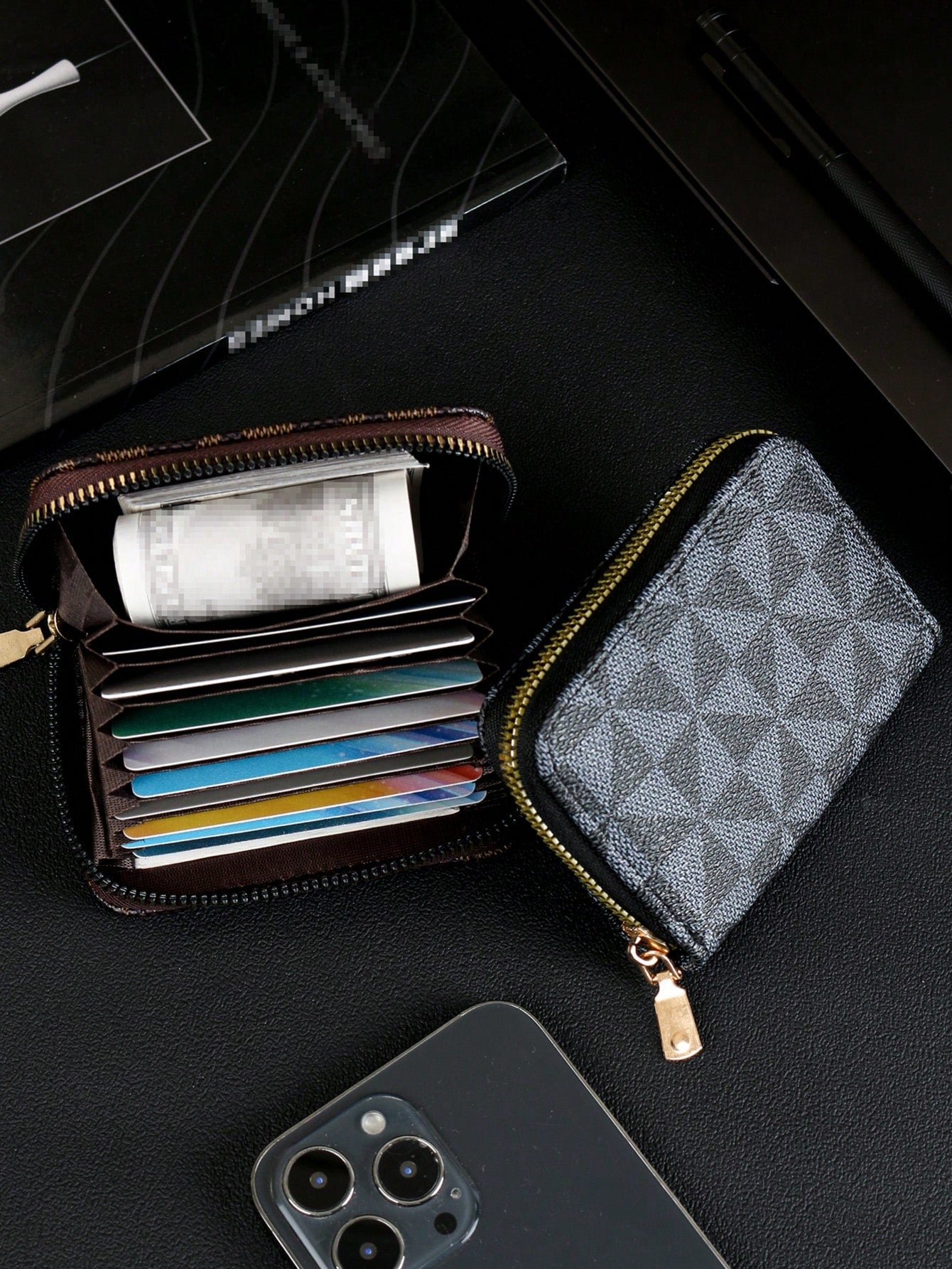 Men's Multi-Card Slot Small Zipper Wallet, Card Holder