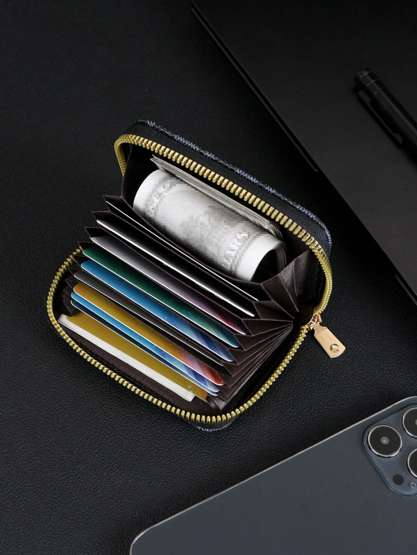 Men's Multi-Card Slot Small Zipper Wallet, Card Holder