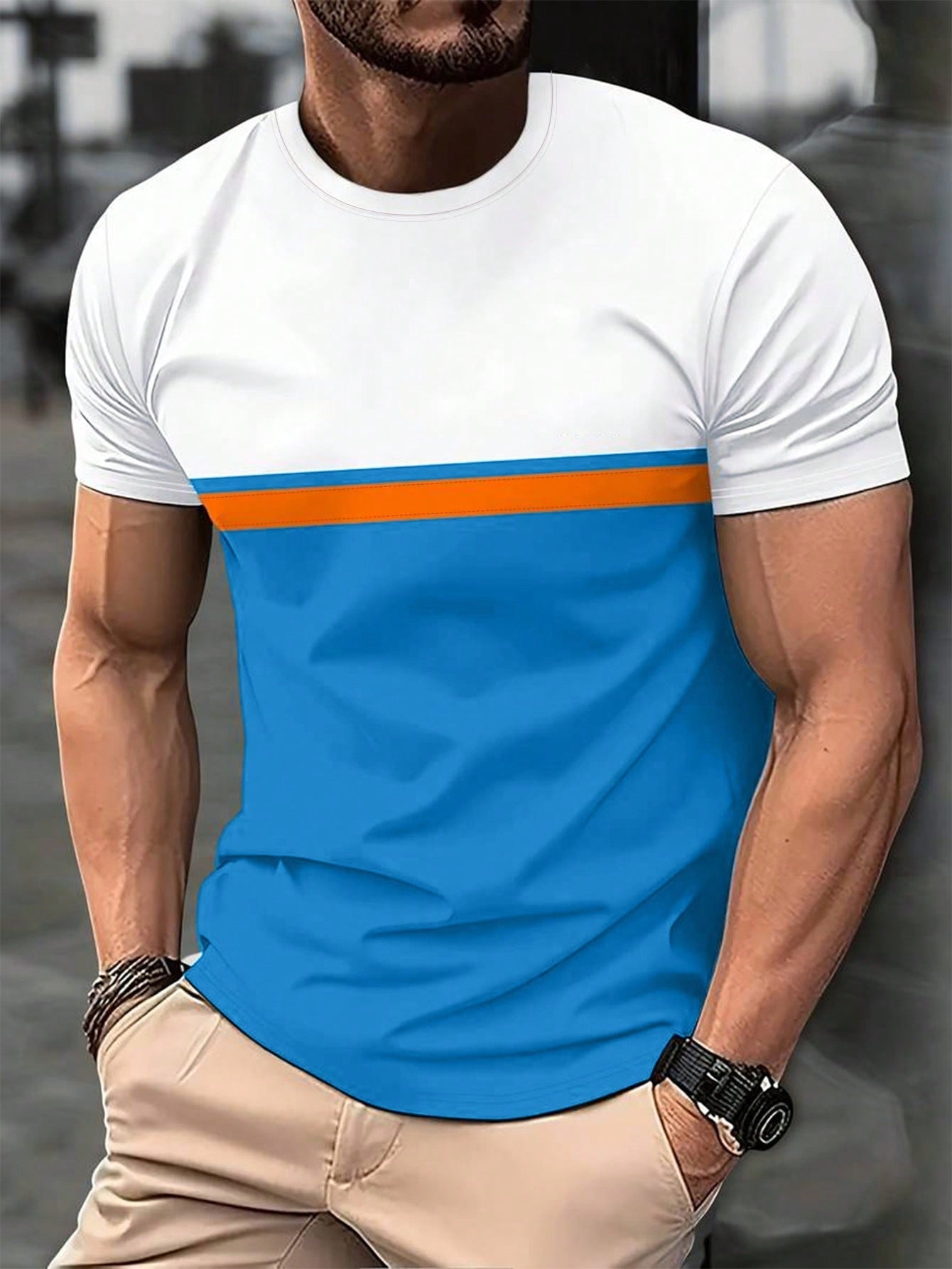 Men's Color Block Round Neck Casual T-Shirt