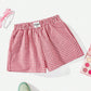 EZwear Summer Plaid Print Patch Detail Baggy Shorts