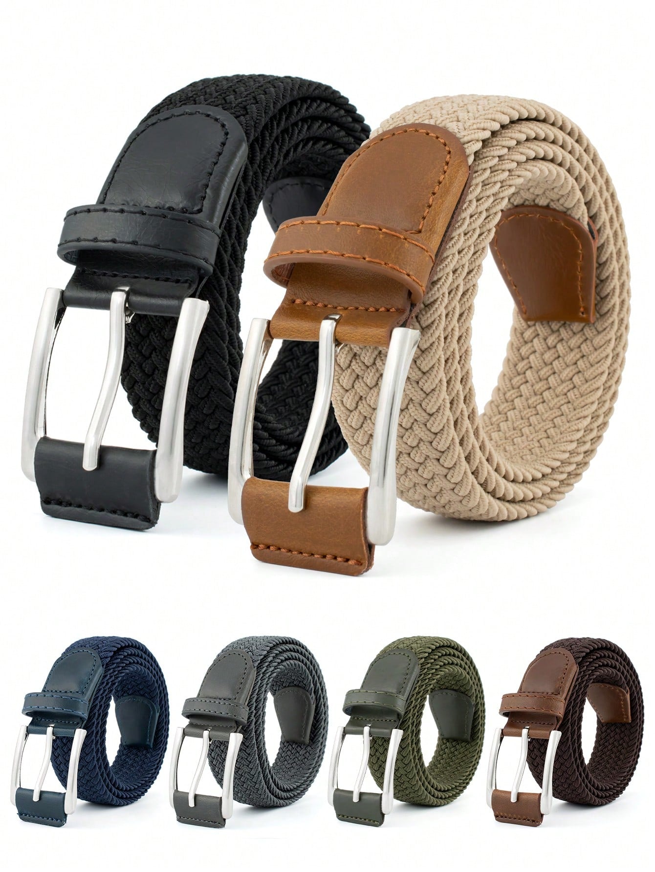 1pc Men's Stretch Woven Belt, Multiple Colors Available, Hole-Free Elasticity Belt, Fashionable Casual Golf Belt For Daily Wear