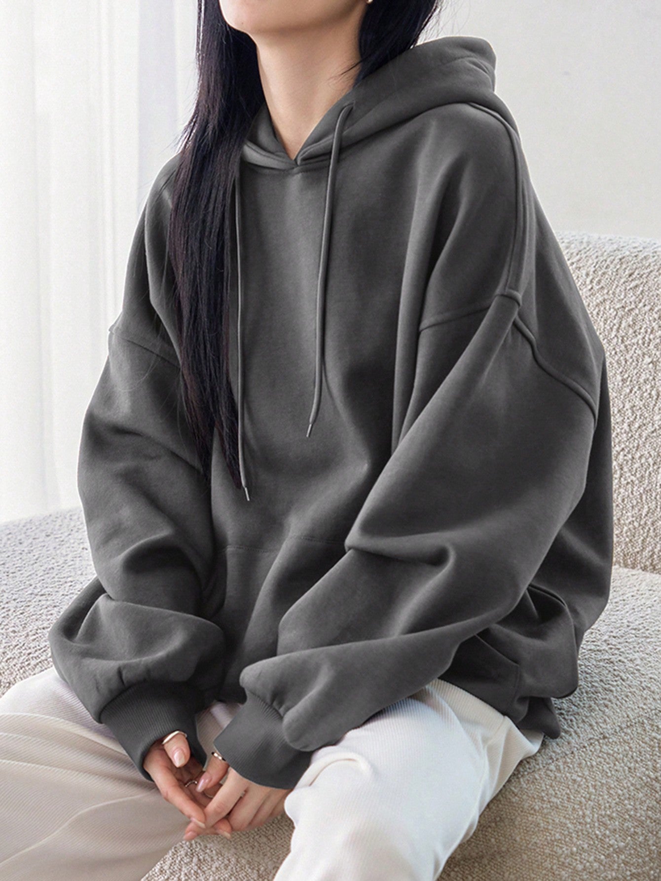 Dazy-Less Kangaroo Pocket Drop Shoulder Drawstring Hoodie