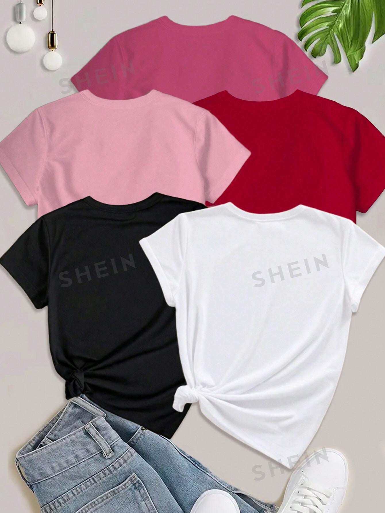 EZwear 5PCS Women's Slogan Letter Printed T-Shirt Short Sleeved Casual Top