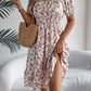 Women's Vacation Ditsy Floral Puff Sleeve Drawstring Waist Short Sleeve Mini Dress, Casual/Holiday Style, Spring/Summer