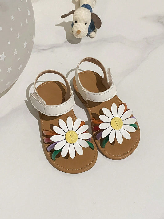 Girls' Summer Daisy Sandals For Big Kids, Open Toe, Soft Bottom, Hook-And-Loop, Cute Princess Shoes