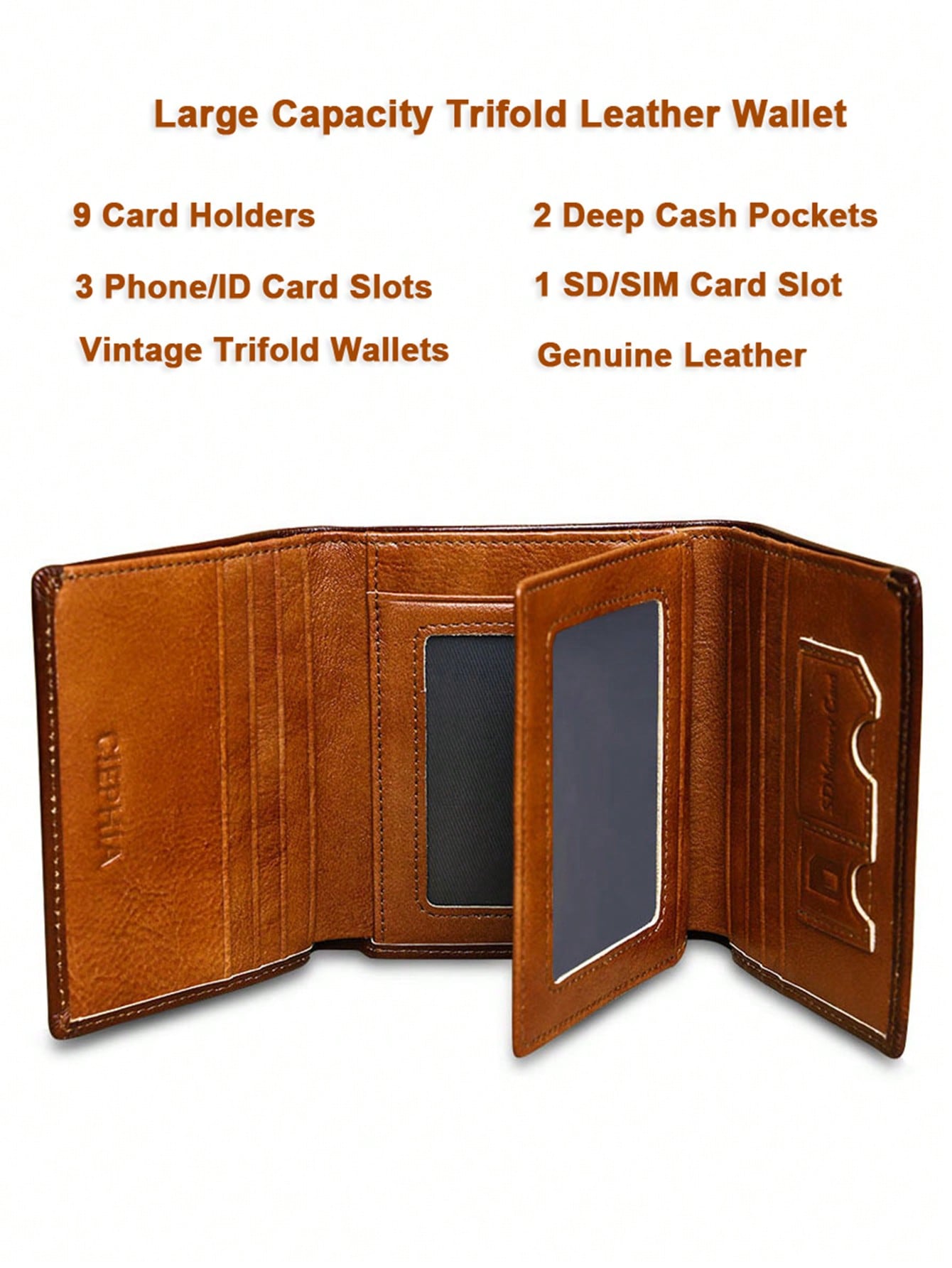 Premium Men Leather Trifold Wallet - Secure ID Window With RFID Blocking -  Genuine Leather, Large Capacity