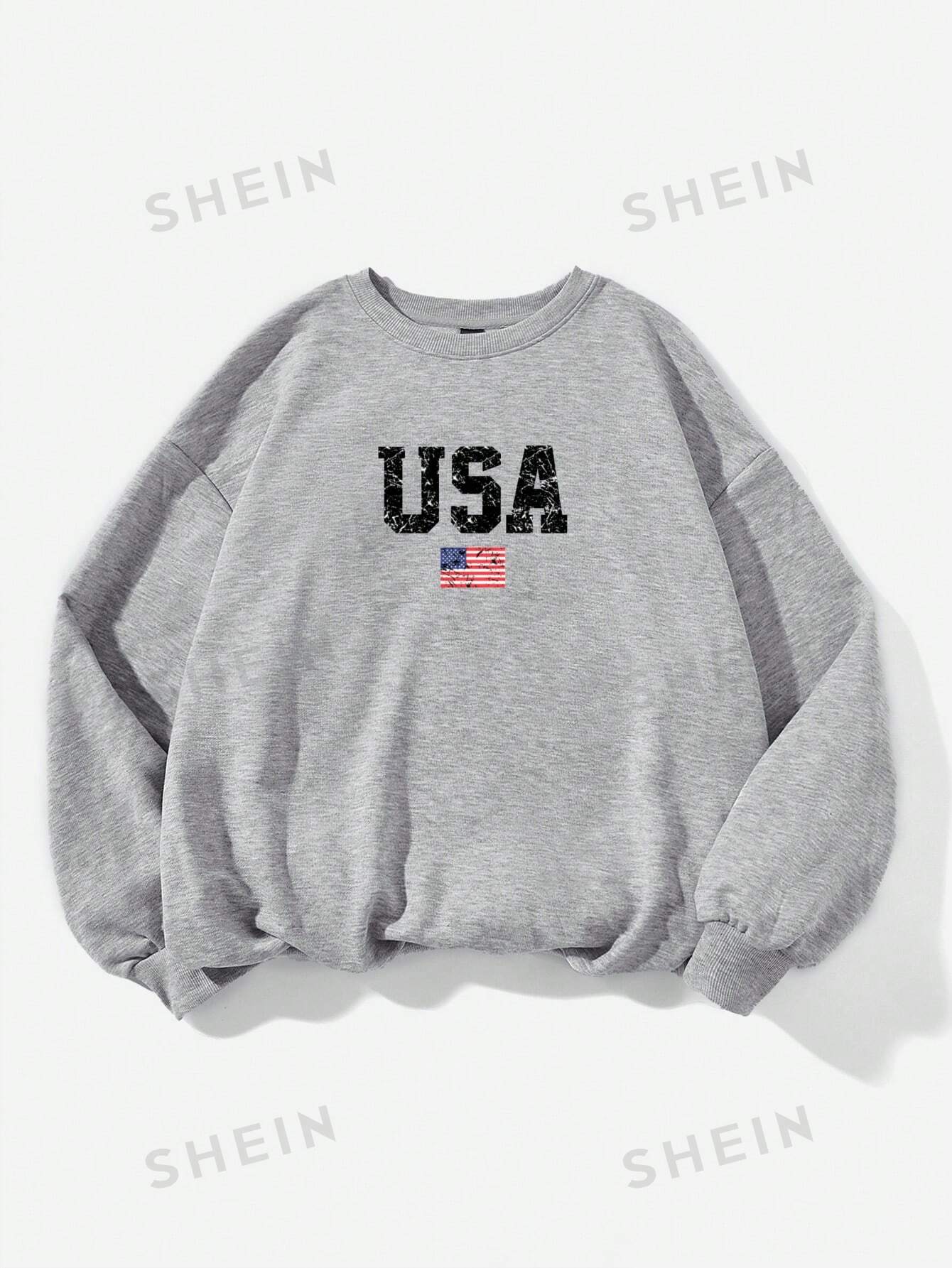 EZwear American Flag Independence Day Casual Simple Print Round Neck Long Sleeve Loose Women's Sweatshirt