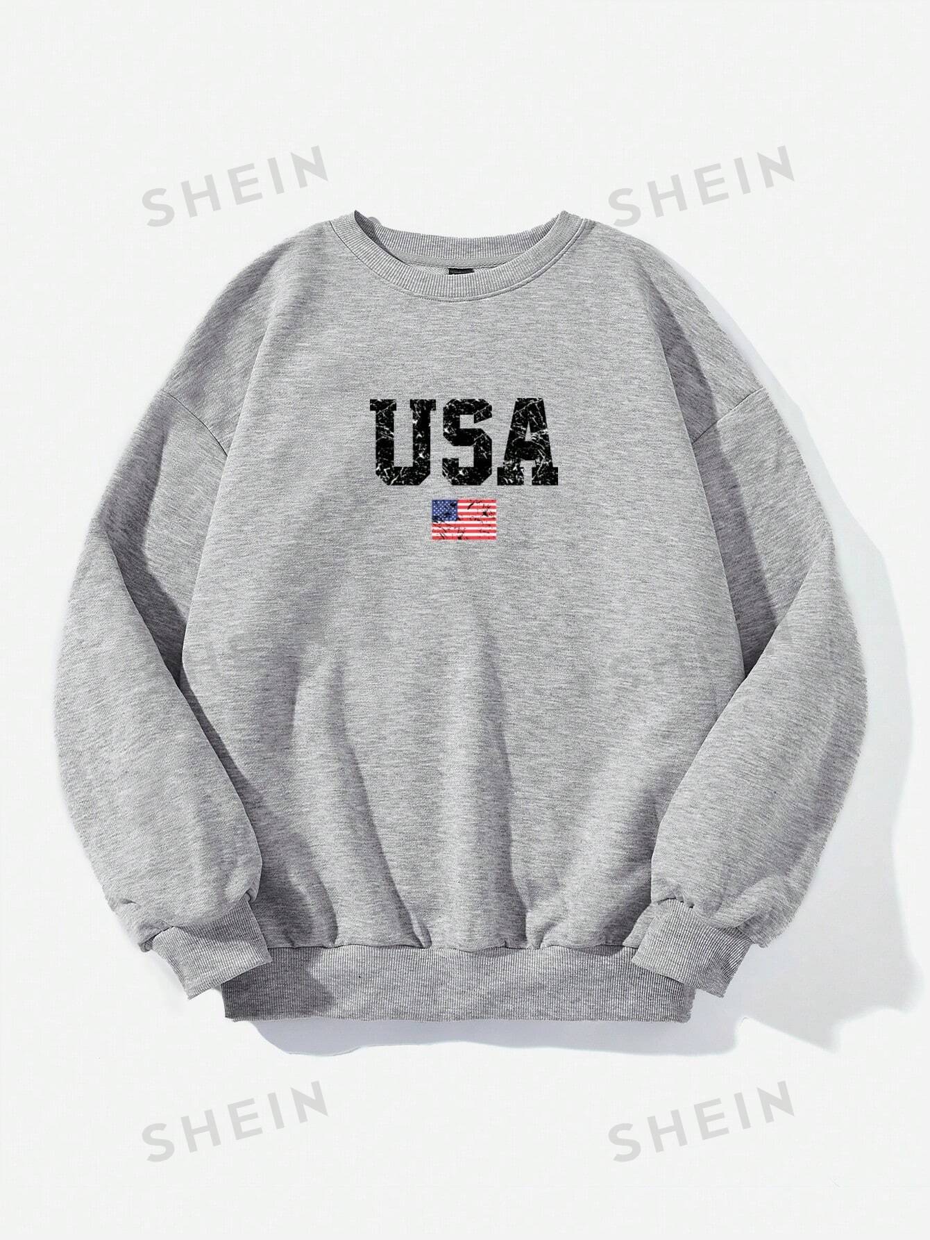 EZwear American Flag Independence Day Casual Simple Print Round Neck Long Sleeve Loose Women's Sweatshirt