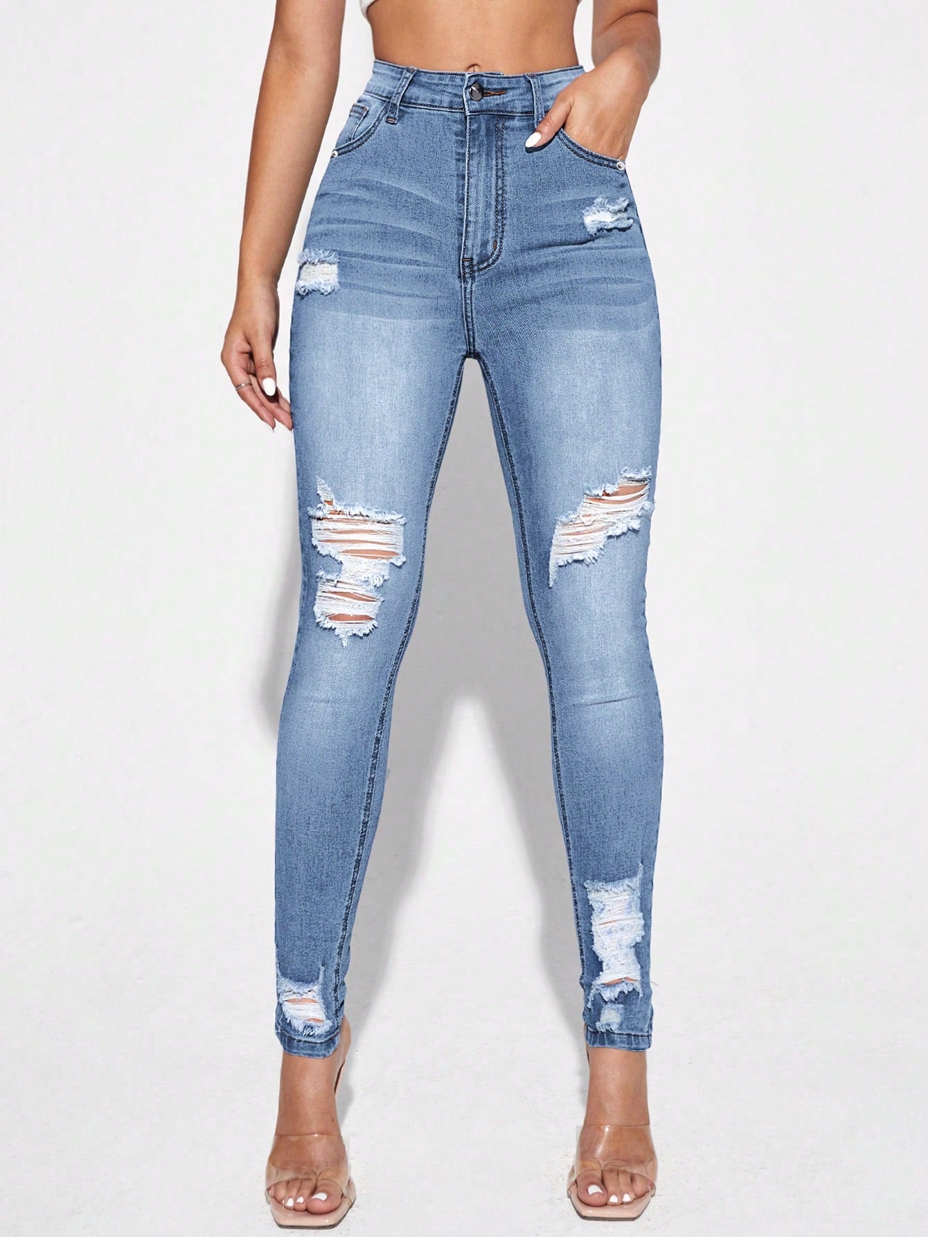 Essnce High Waist Ripped Skinny Jeans