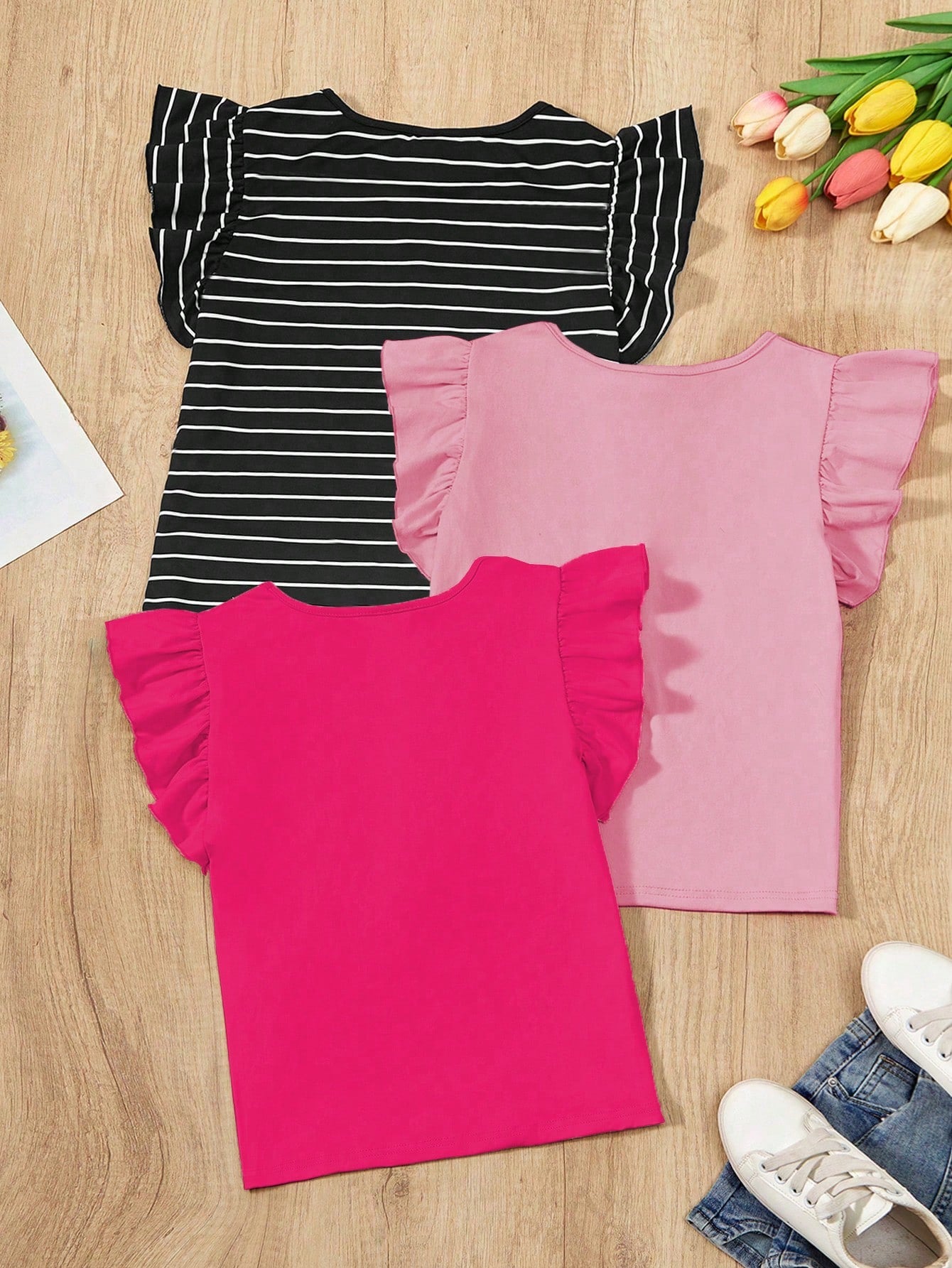 Tween Girl T-Shirt Set, Casual Elegant Short Dolman Sleeve, Multiple Pieces