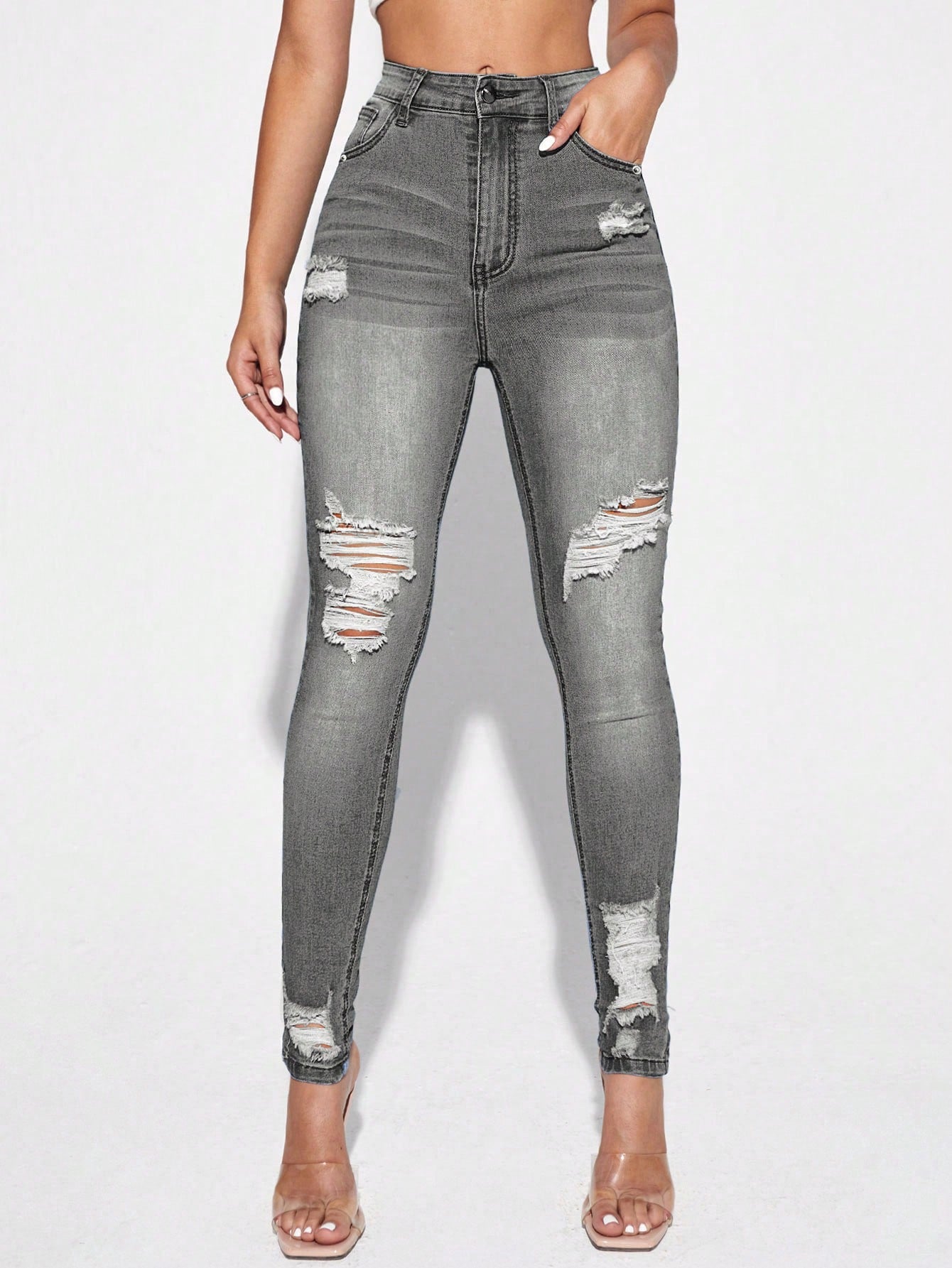 Essnce High Waist Ripped Skinny Jeans