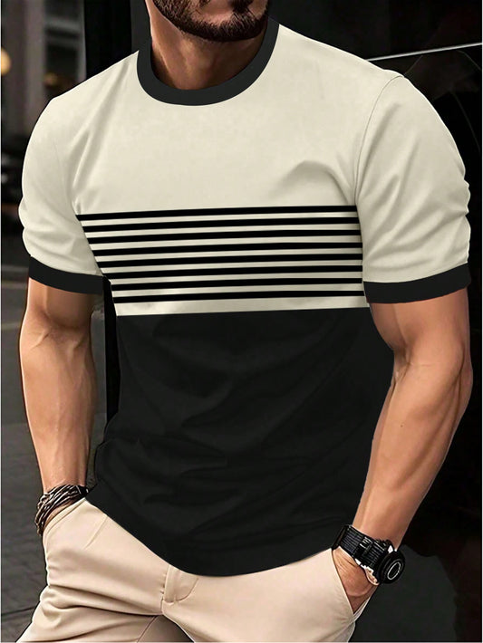 Manfinity Homme Men Fashion Color-Block Striped Short Sleeve T-Shirt, For Going Out, For Friends