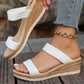 2024 New Arrival Women's White Wedge Sandals, Waterproof Platform Fashionable Slipper For Outdoor Activities, Open Toe Thick Heel Beach Shoes With Ankle Strap, Flat Sole