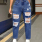 PETITE Women's Summer Casual Distressed Skinny Jeans Y2K Pocket Hole Fashion Trendy Wash