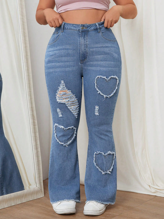 EZwear Plus Size Casual Distressed Frayed Edge Denim Jeans For Daily Wear