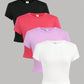 4pcs Teen Girls' Tight-Fitting Knit Solid Color Short Sleeve Casual T-Shirt Set