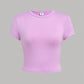 4pcs Teen Girls' Tight-Fitting Knit Solid Color Short Sleeve Casual T-Shirt Set