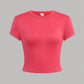 4pcs Teen Girls' Tight-Fitting Knit Solid Color Short Sleeve Casual T-Shirt Set