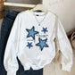 EZwear Casual Minimalist Blue Star Patch Print White Oversized Loose Long Sleeve Sweatshirt For Women, Suitable For Autumn