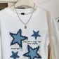 EZwear Casual Minimalist Blue Star Patch Print White Oversized Loose Long Sleeve Sweatshirt For Women, Suitable For Autumn