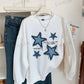 EZwear Casual Minimalist Blue Star Patch Print White Oversized Loose Long Sleeve Sweatshirt For Women, Suitable For Autumn