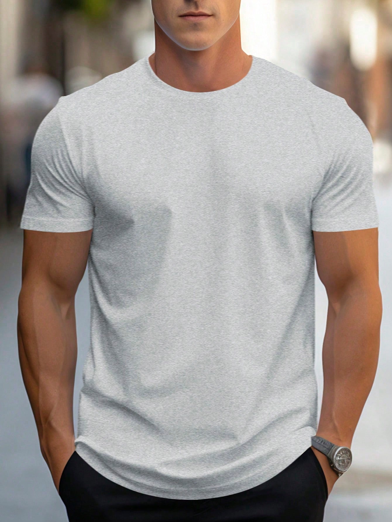 Manfinity Homme Men's Solid Color Round Neck Short Sleeve T-Shirt