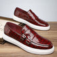 Men's Summer Breathable Casual Leather Loafers, Patent Shiny Slip-On Penny Shoes, Flat Slouchy Board Shoes