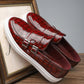 Men's Summer Breathable Casual Leather Loafers, Patent Shiny Slip-On Penny Shoes, Flat Slouchy Board Shoes