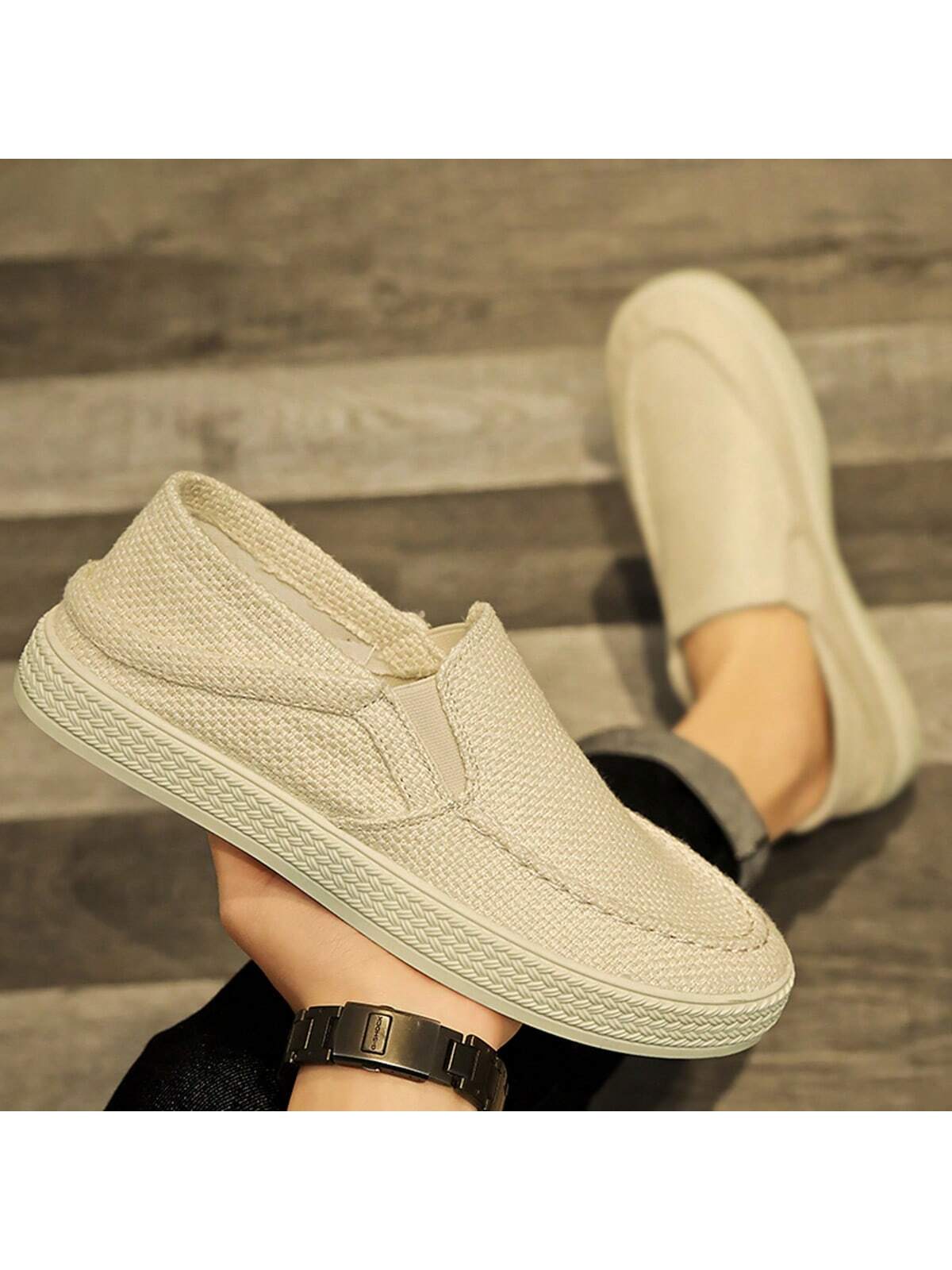 Men's Fashion Casual Sports Sneakers Canvas Bohemian Slip-On Loafers Breathable Shoes For Summer