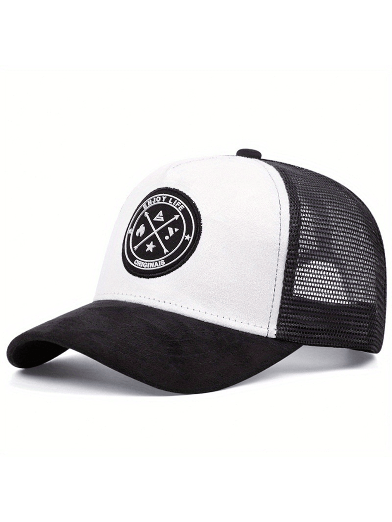 1pc Simple Casual Adjustable Mesh Duckbill Baseball Cap With Embroidered Logo