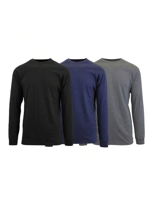 3-Pack Men's Long Sleeve Crew Neck Solid Stretch Shirt