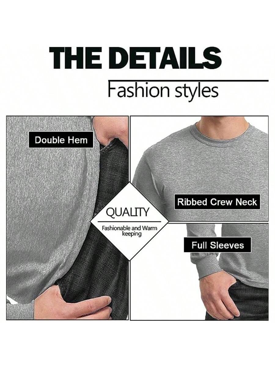 3-Pack Men's Long Sleeve Crew Neck Solid Stretch Shirt