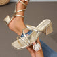 Women Metallic Chunky Heeled Sandals, Glamorous Gold Slingback Sandals