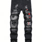 Manfinity LEGND Men Splash Ink Print Ripped Frayed Rag Stitching Jeans