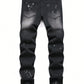 Manfinity LEGND Men Splash Ink Print Ripped Frayed Rag Stitching Jeans