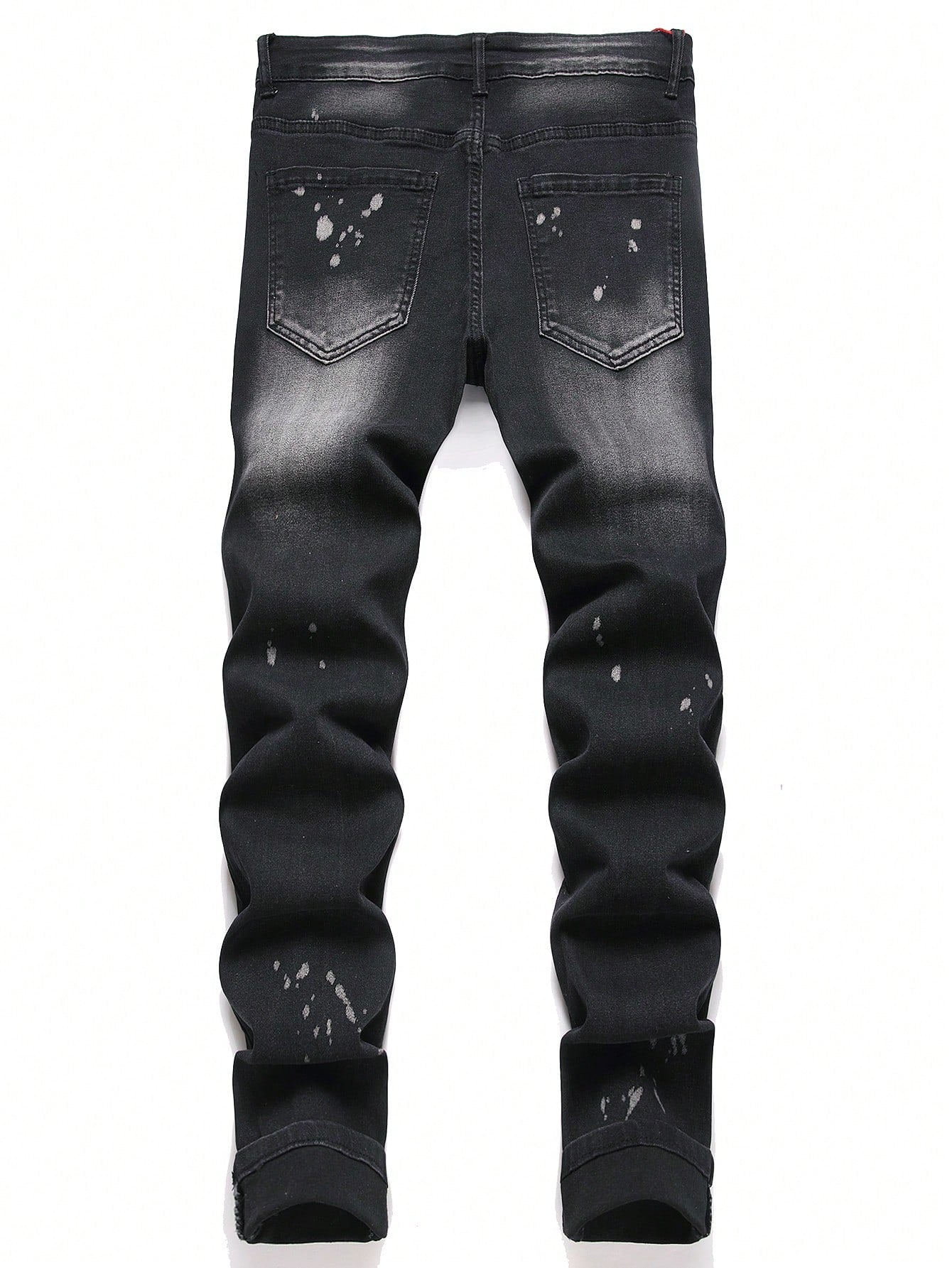 Manfinity LEGND Men Splash Ink Print Ripped Frayed Rag Stitching Jeans