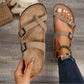 Women's Flat Cork Sandals, Summer Sandals Toe Loop Cross Strap, Retro Style