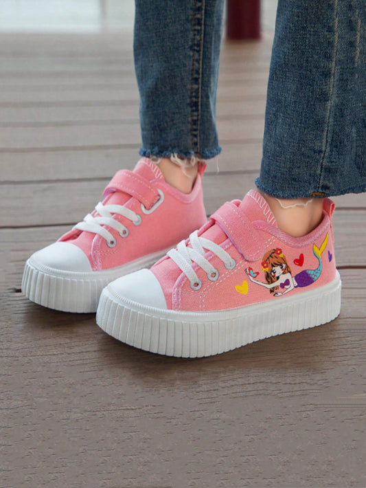 New Summer Style Children's Canvas Shoes, Thick-Soled Casual Student Shoes, High-Top Sports Shoes For Girls, Breathable Running Shoes With Soft Bottom, For Middle And Big Kids