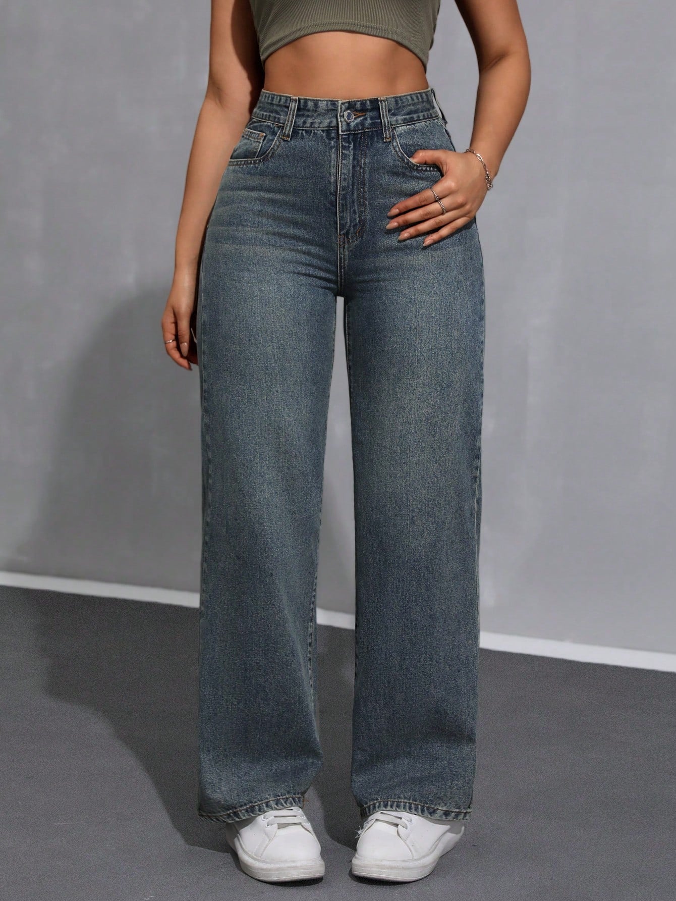 Women's Loose Fit Casual Denim Wide Leg Pants With Pockets