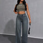 Women's Loose Fit Casual Denim Wide Leg Pants With Pockets