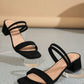 Elegant Black High-Heeled Sandals With Thin Straps And Faux Suede Finish, Open-Toe And Ankle Straps For Short And Wide Feet