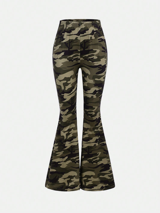 Tween Girl Camouflage Pattern High Waist  Casual